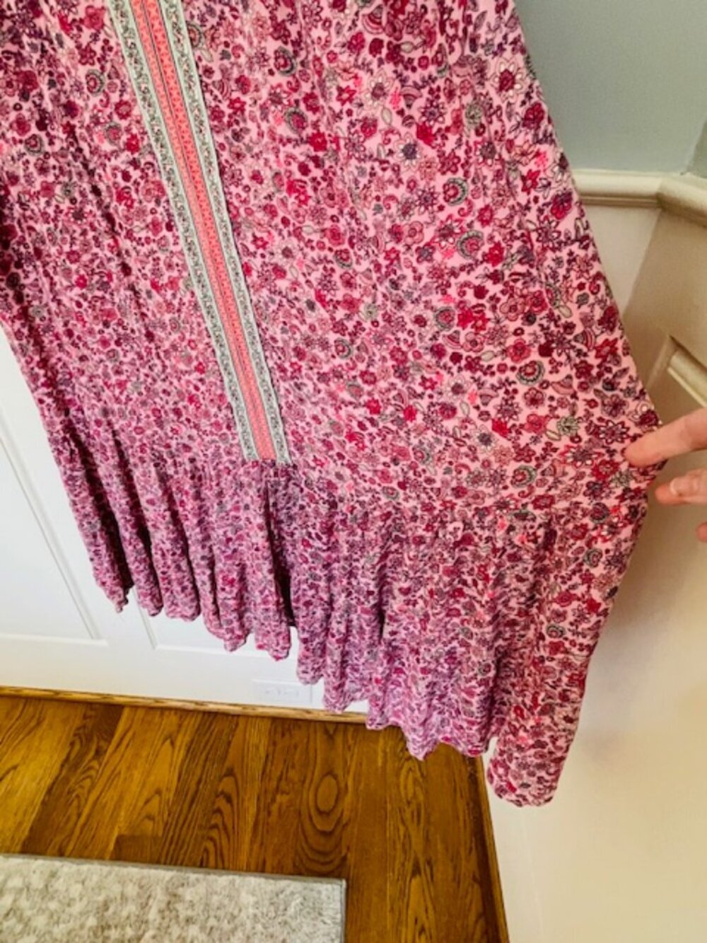 J. JIll Relaxed Fit Flounce Hem Sleeveless Pink Floral Maxi Dress Large Petite - Picture 4 of 9